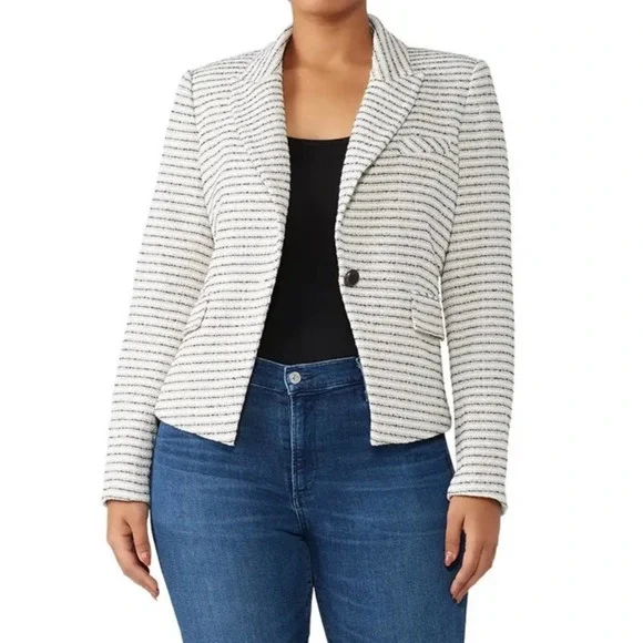 Veronica Beard White and Black Striped Blazer - Picture 3 of 16